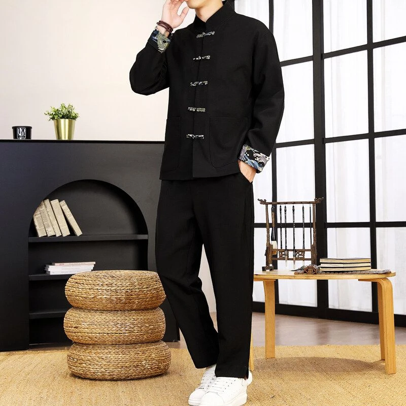 春秋休闲青年中式唐装刺绣汉服男士汉服中国风唐装汉服大码套装