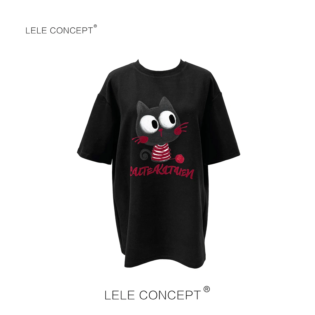 LELE CONCEPT |「夭夭」」都市休闲百搭减龄款猫咪半袖TX036