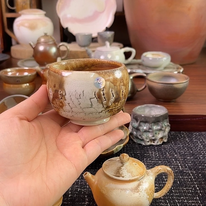 柴烧中白泥爆裂主人杯