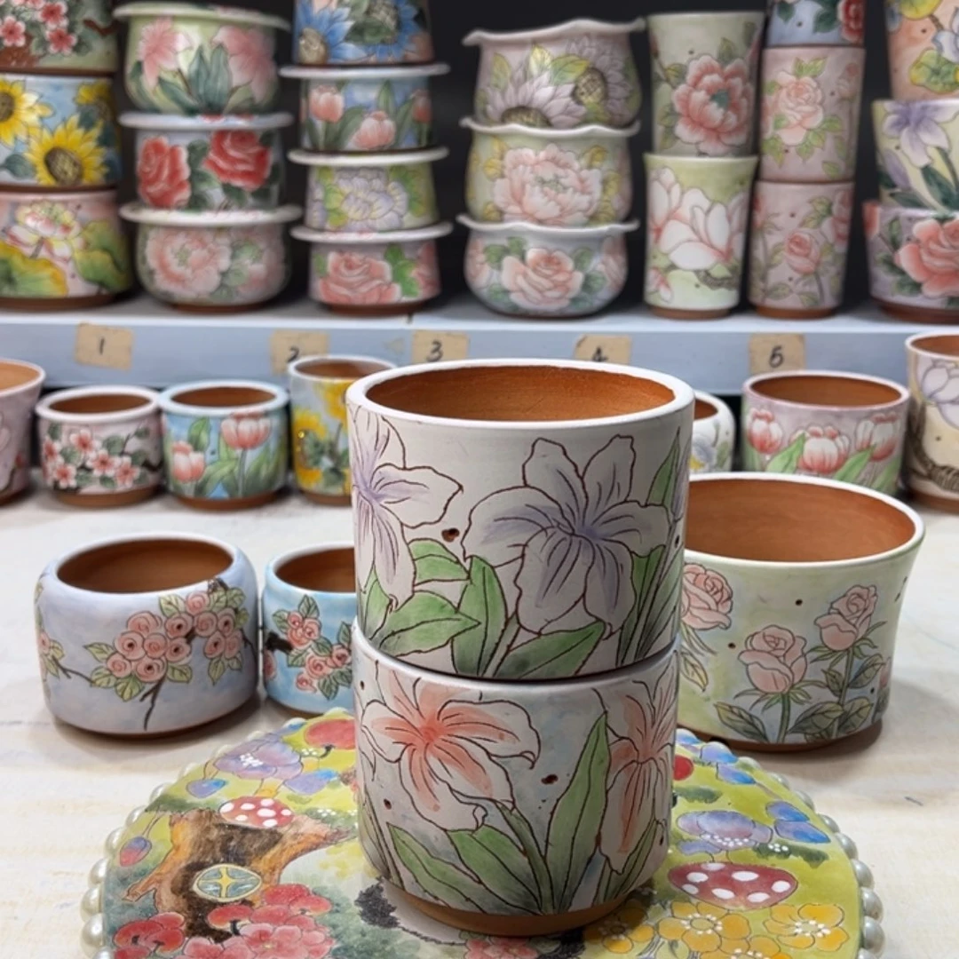 红陶泥手绘多肉花盆