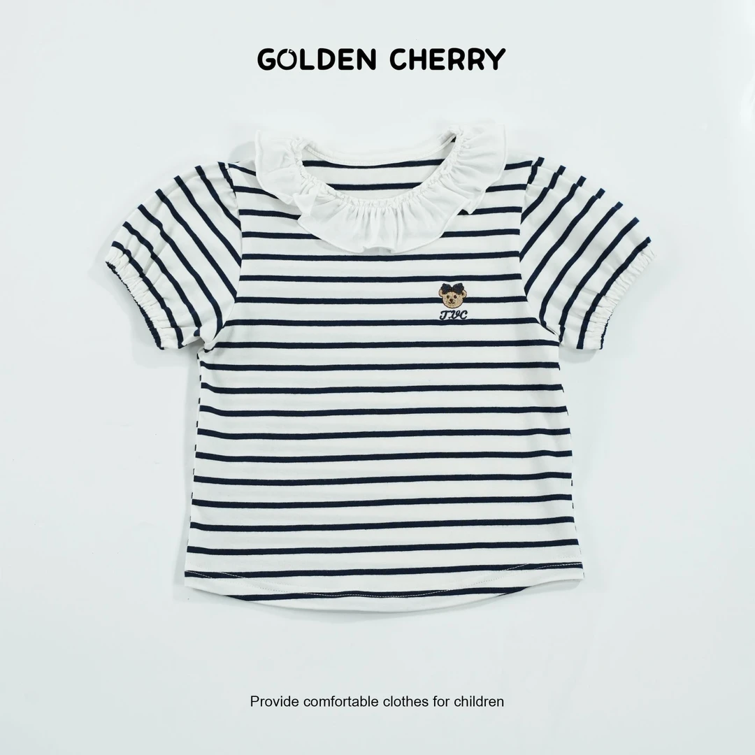 【金樱桃Golden cherry】小童娃娃领条纹小熊休闲T恤283192
