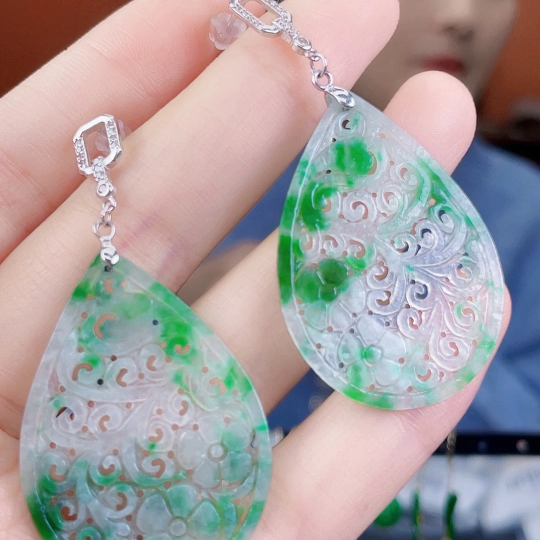 翡翠银S925镶嵌耳饰