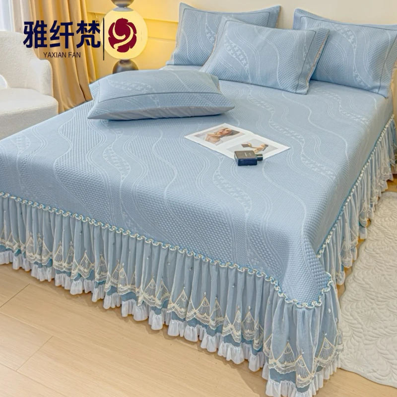 夏季冰丝凉席三件套公主风床裙款冰豆豆空调软席子可机洗2025新款