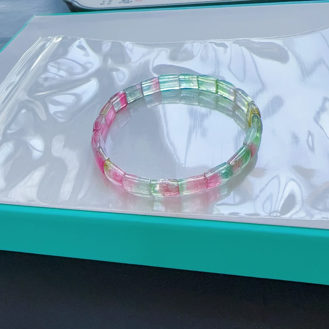 好看又美丽的 纯天然西瓜碧玺手排 仙美西瓜碧玺手排 西瓜碧玺