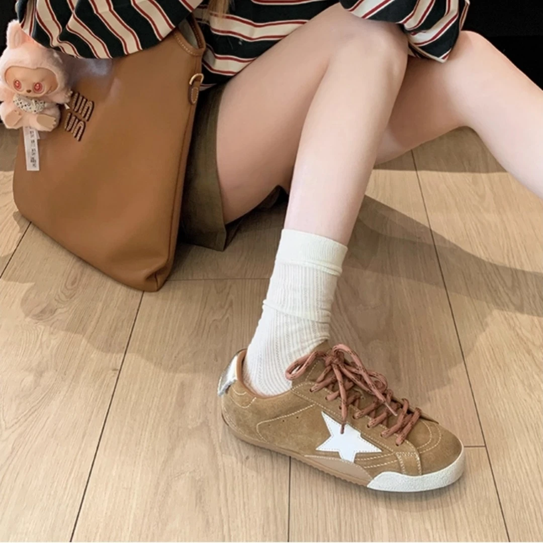 2025新款爆款复古做旧星星脏脏鞋内增高休闲复古拼色系带德训鞋