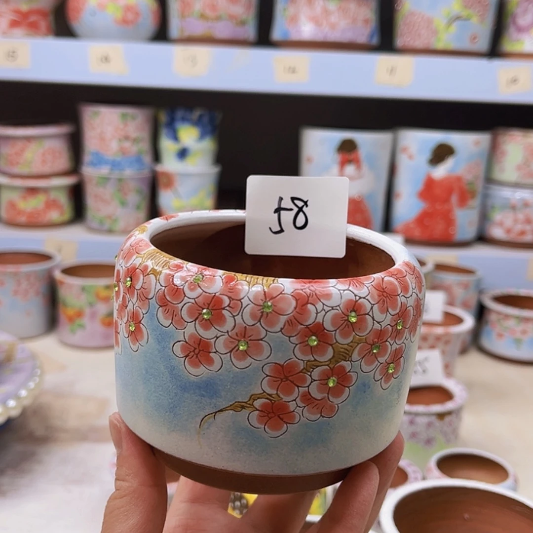 粗陶手绘多肉植物花盆景德镇58