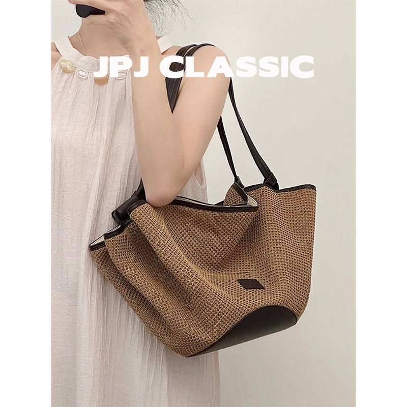 jpj夏日新款草编菜篮子包单肩腋下包度假旅游风通勤托特包1803