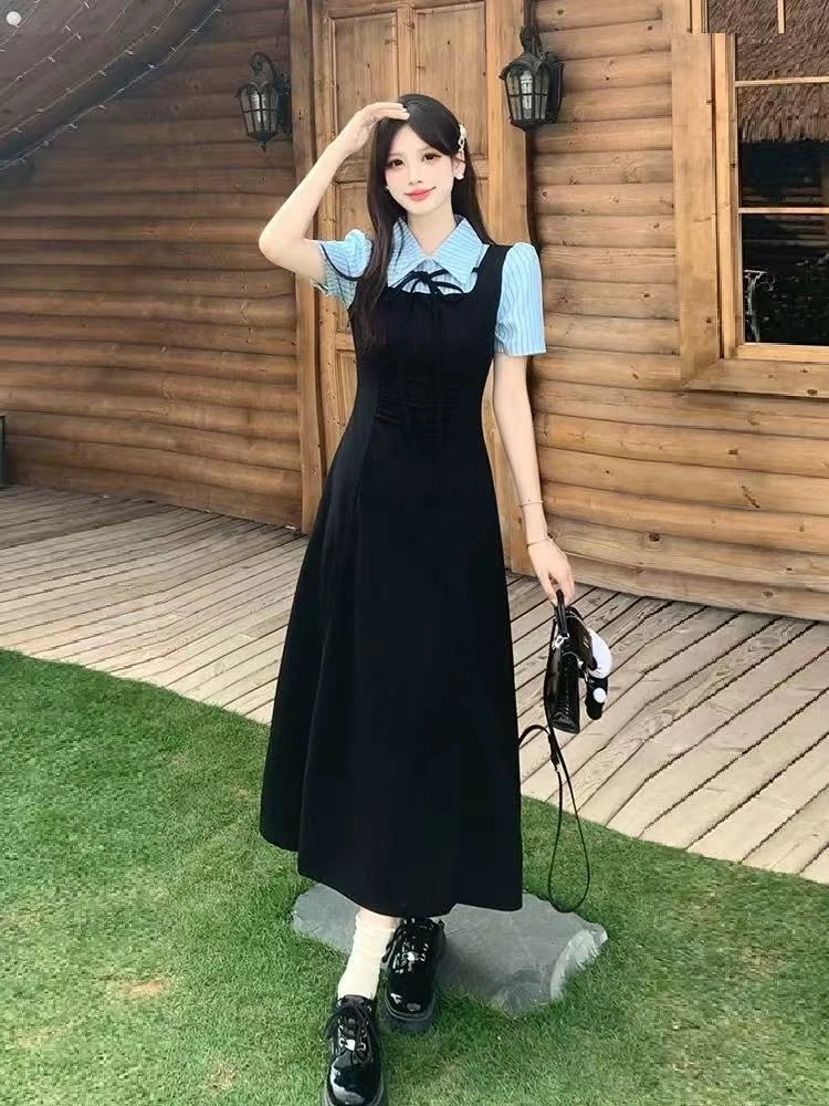 学院风假两件连衣裙