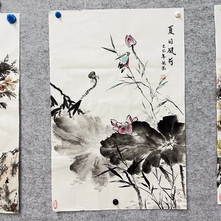 国画花鸟等动物三开