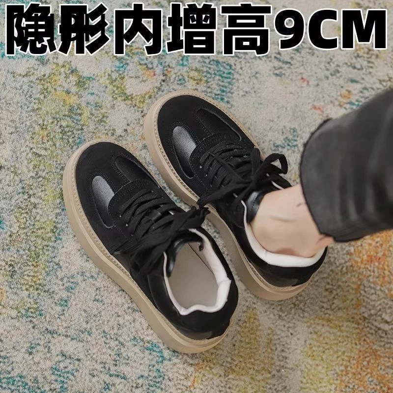 【重磅热推】香港流行内增高德训鞋女2025春秋季黑色厚底运动阿甘鞋