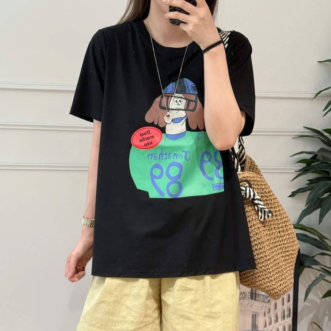 美亚恩NANA大码！【搞怪女孩】夏季卡通印花短袖圆领T恤百搭K0300