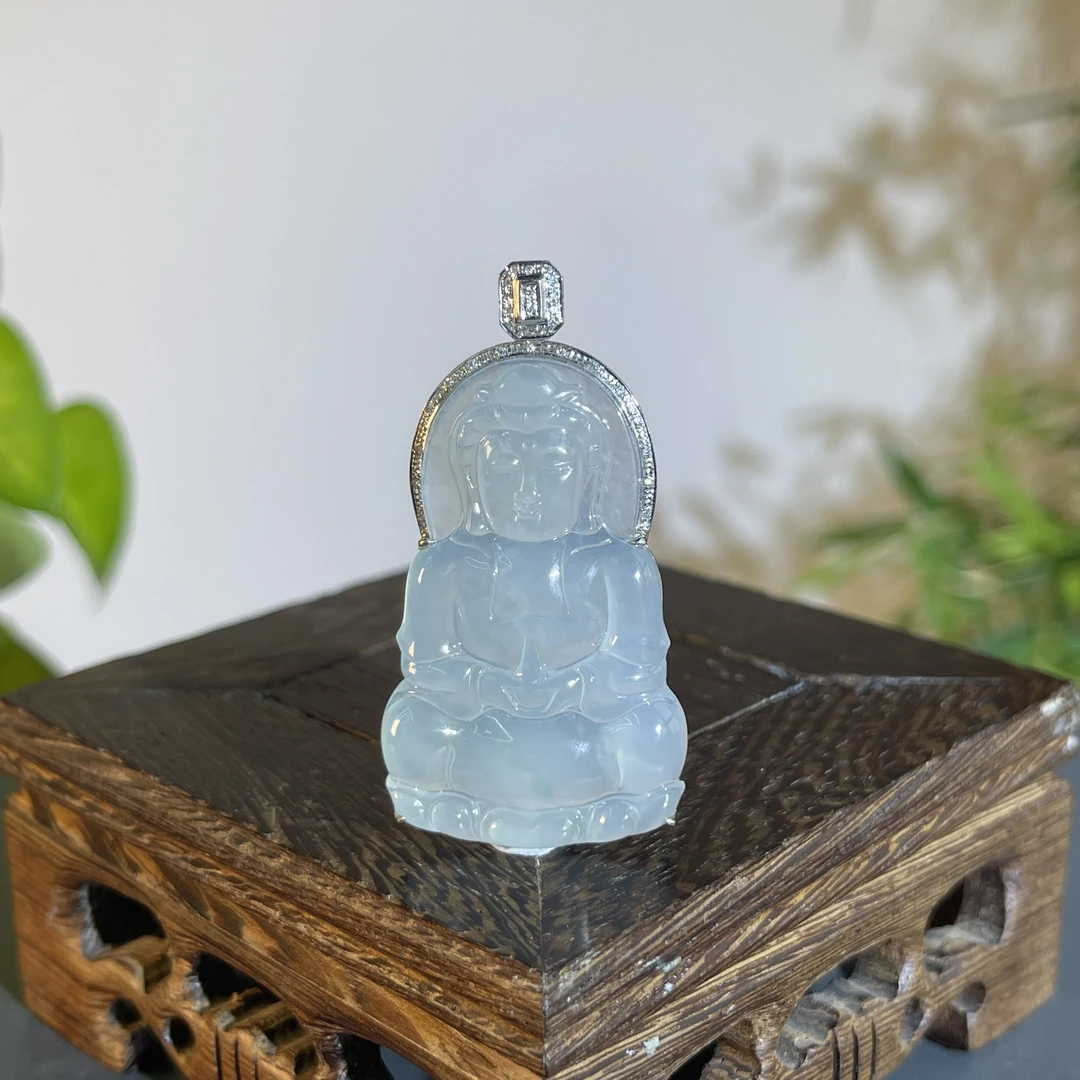 JTW25-145 天然缅甸翡翠A货 18K含钻镶嵌正装观音