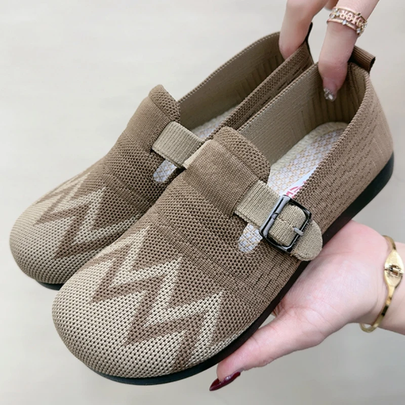 民族风老北京布鞋女2025春季飞织休闲单鞋一脚蹬中老年舒适妈妈鞋