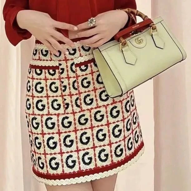 未使用 GUCCI/古驰 Gucci 满印GG半身裙 米色36