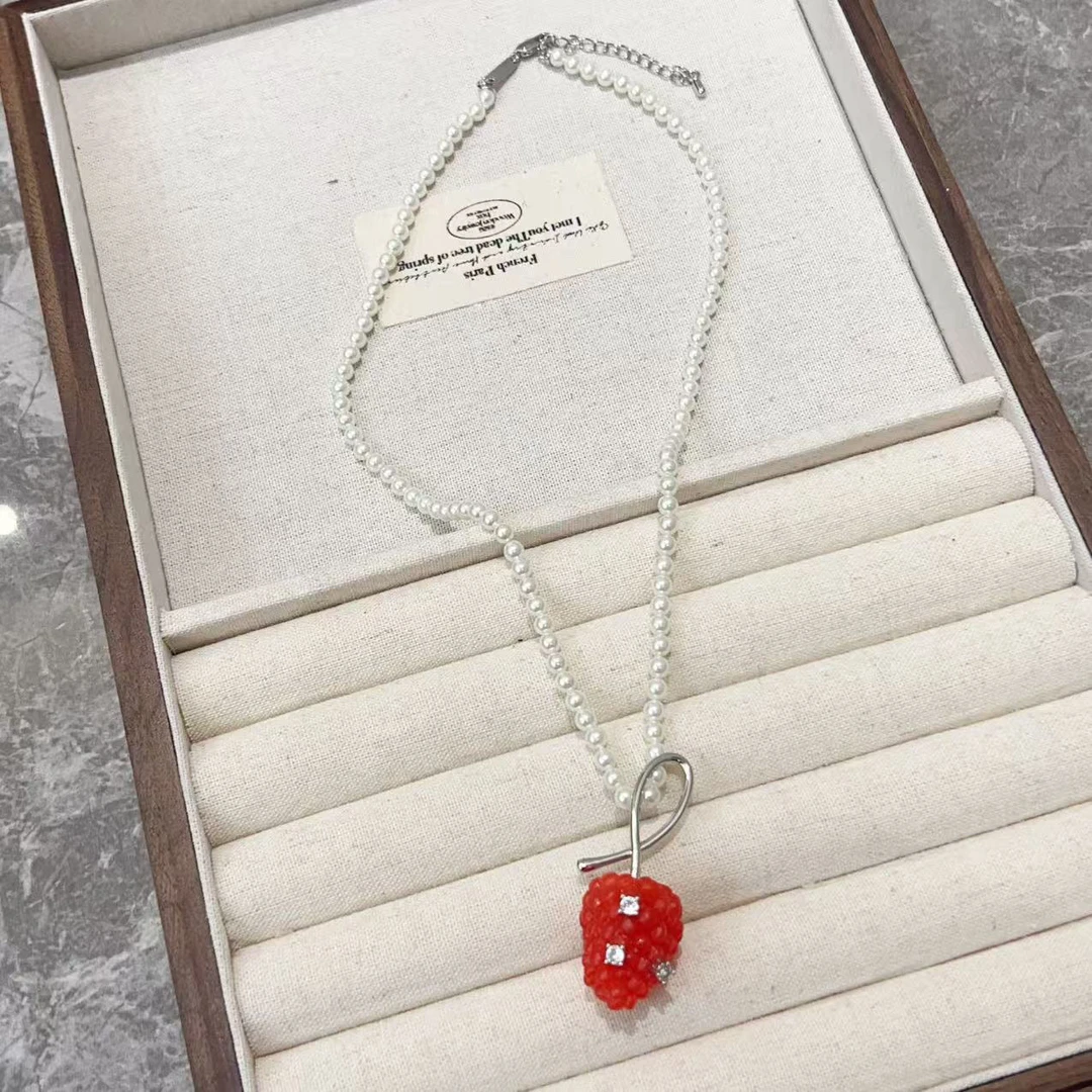 合金仿珍珠项链 设计感树莓浆果项链J1665