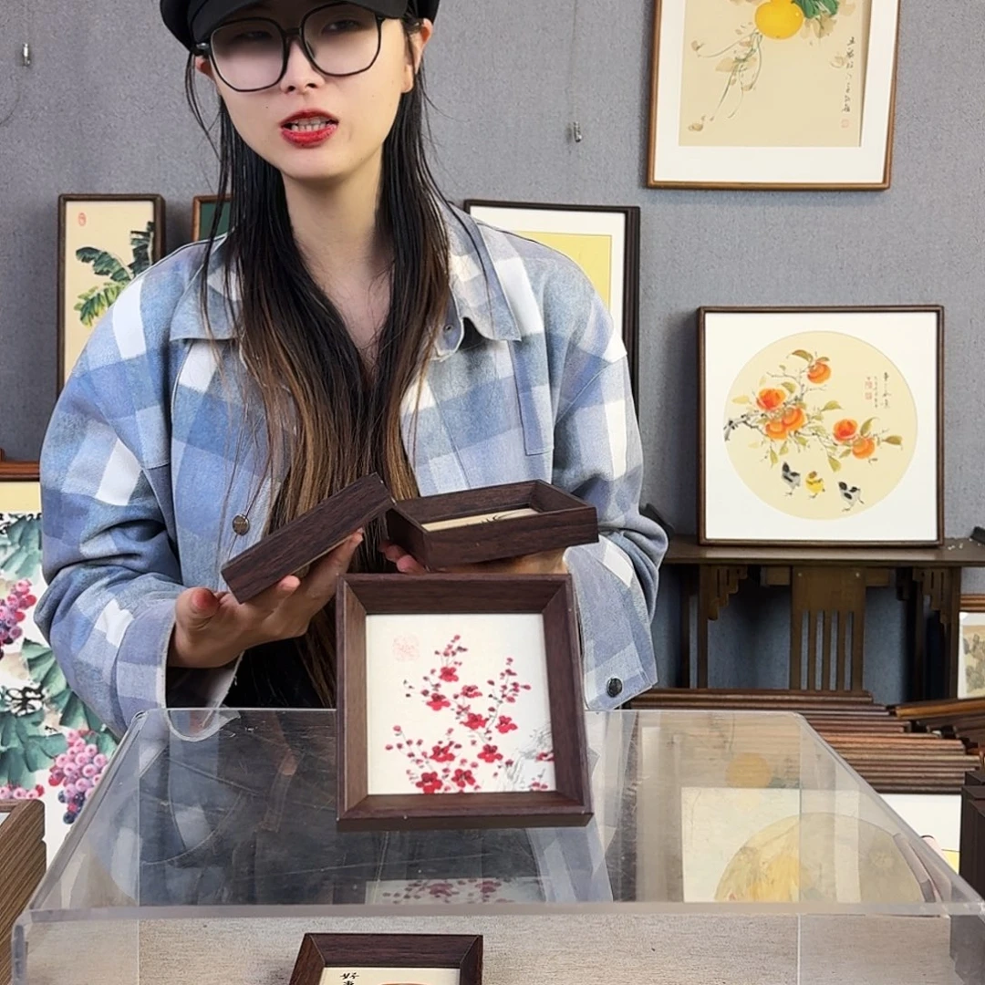 书法纯手绘，纯手写带框尺寸：12×12厘米