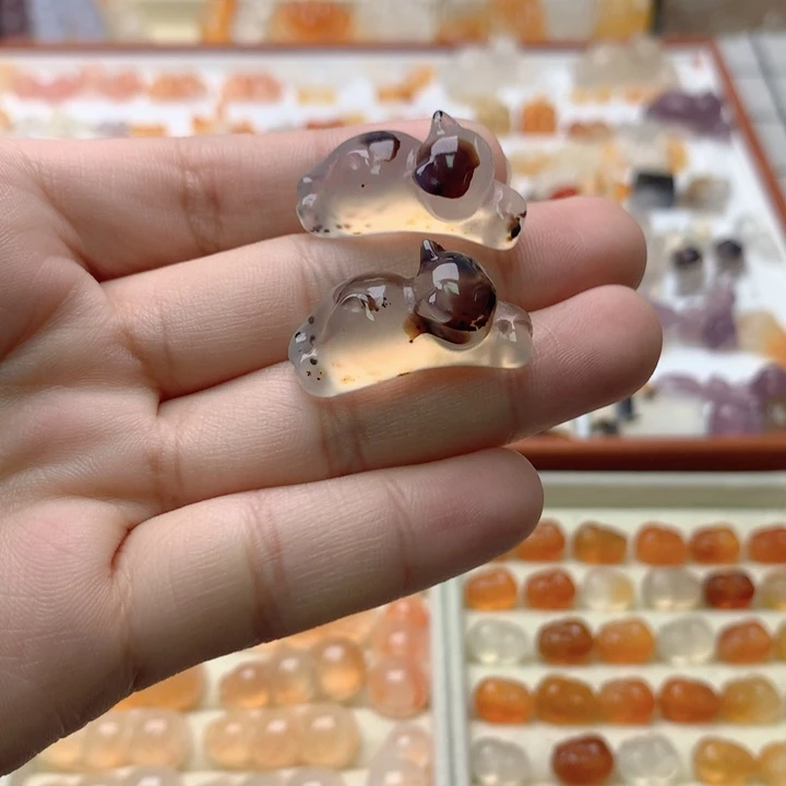 玛瑙/玉髓未镶嵌玛瑙草花趴趴猫