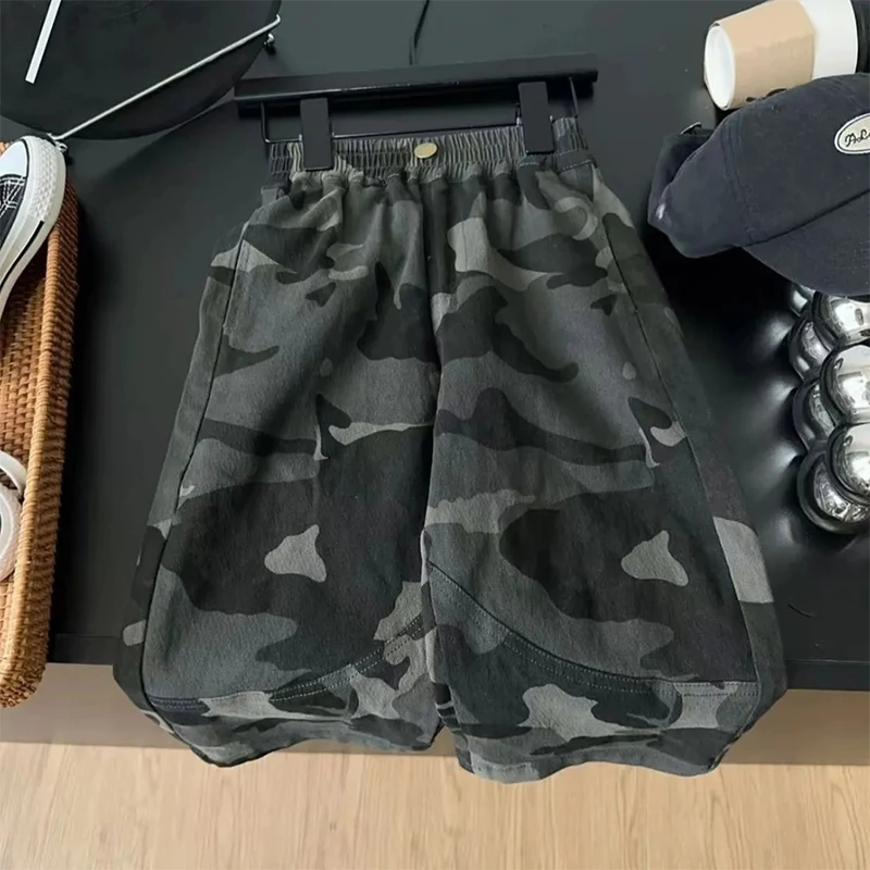 男童痞帅迷彩裤2025男宝宝帅气宽松拼接长裤中小童运动休闲裤子潮