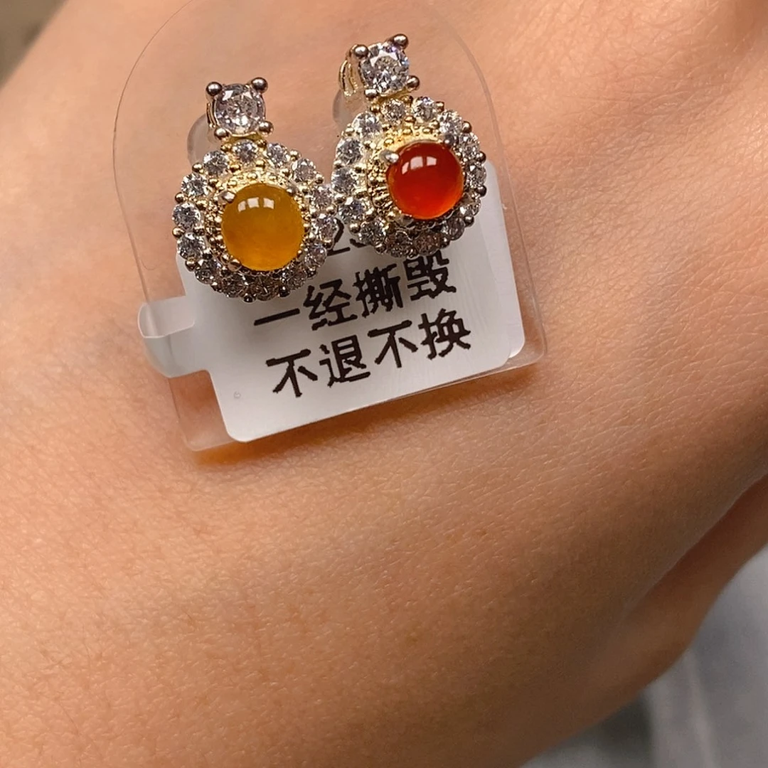 翡翠耳饰未镶嵌黄+红