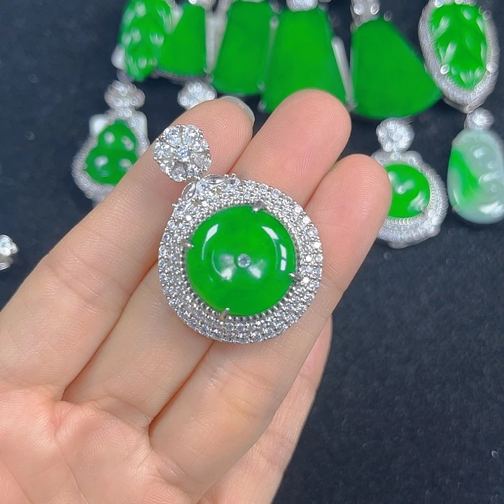 翡翠银S925镶嵌吊坠(不含链)