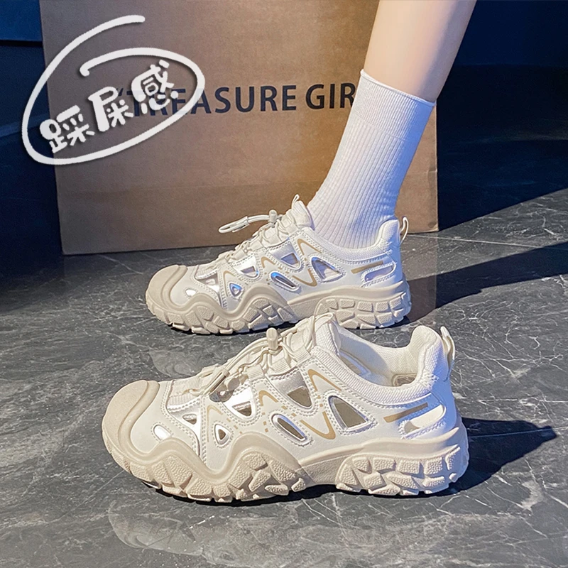 东方骆驼品牌镂空厚底丑萌大头鞋2025夏季新款包头凉鞋女透气百搭