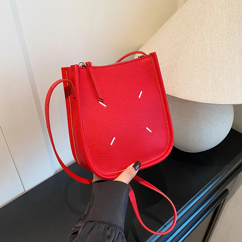 新款时尚百搭潮流女包单肩斜挎包6079红色