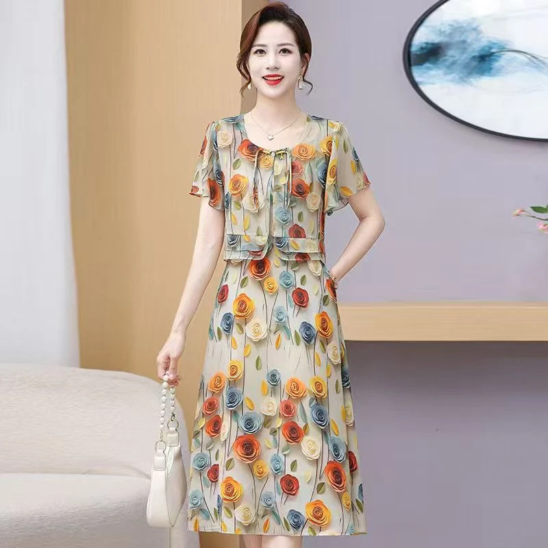 10252-妈妈夏装新中式连衣裙气质改良旗袍裙女装【A1-1-2】