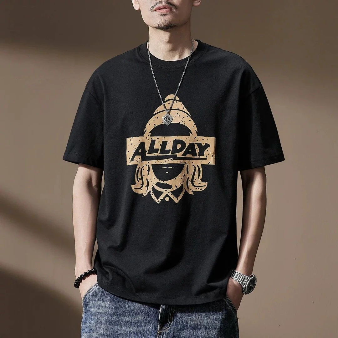 纯棉男士短袖重磅T恤夏季美式复古印花体恤圆领宽松休闲新款上衣