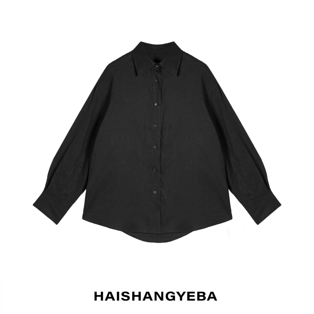 【海上叶爸】新款2025春秋百搭亚麻宽松翻领纽扣长袖衬衫