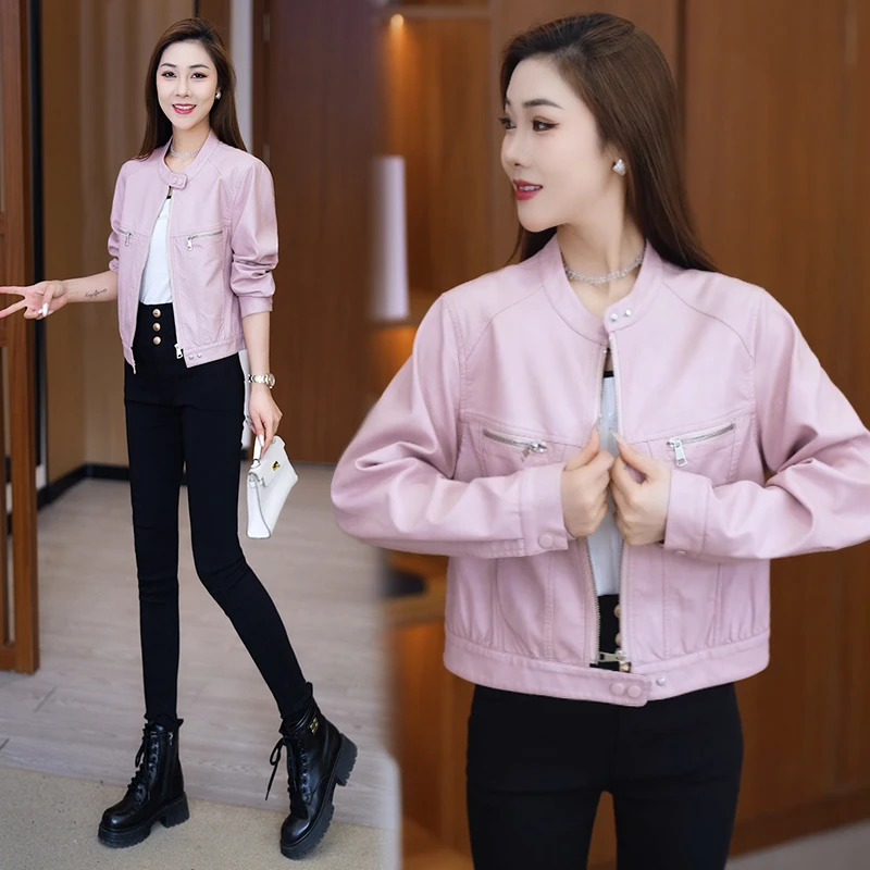 时尚皮衣外套女2025春季新款洋气减龄小个子休闲百搭长袖夹克上衣