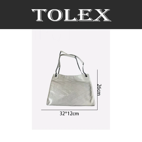 TOLEX2025新款手工时尚女包爆裂纹大托特白色百搭31.5cm