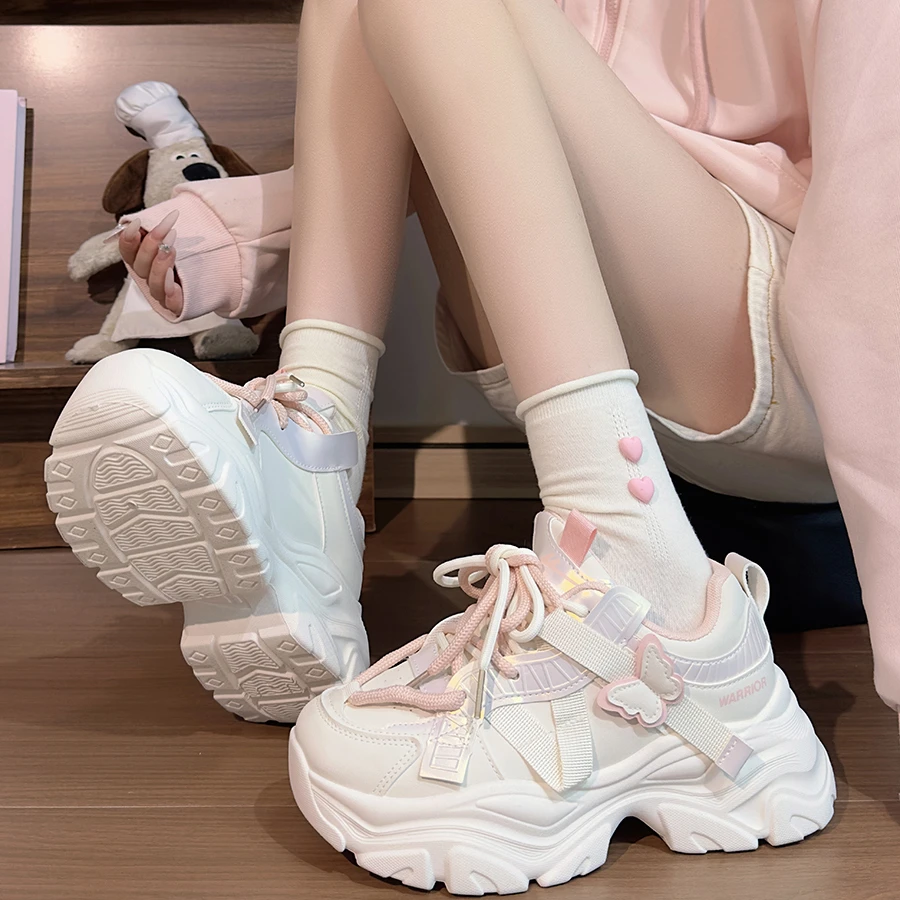 回力桃粉蝴蝶老爹鞋女2025爆款甜妹学生休闲鞋子百搭厚底运动鞋女