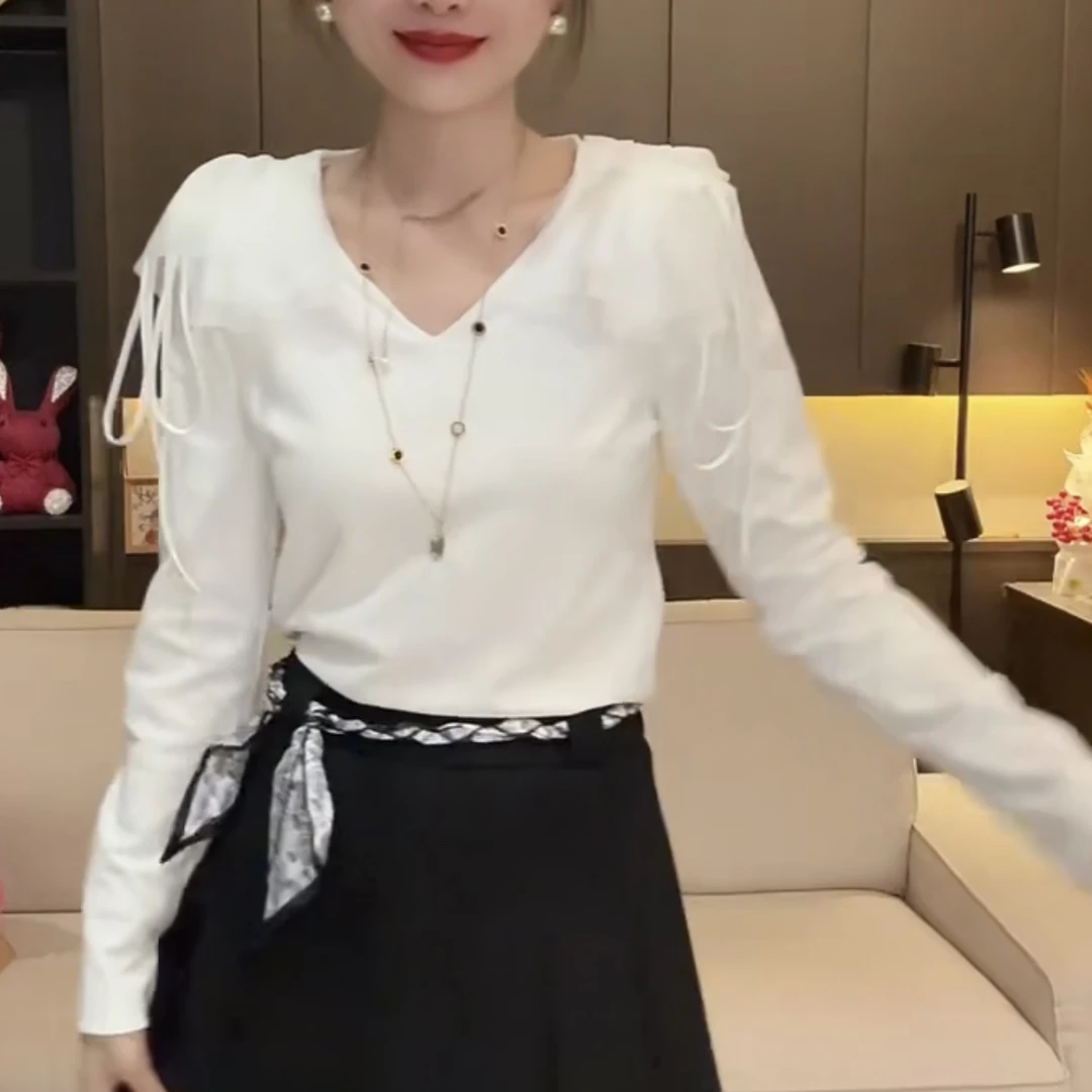 法式速干抗皱拼接仙女风长袖T恤显瘦秋季百搭甜辣风