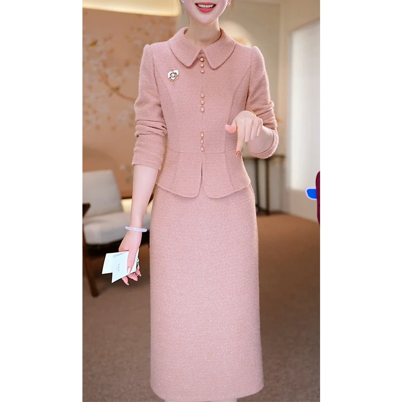 哥弟阿玛施正品高贵洋气配大衣长袖连衣裙女2025春秋新款妈妈加厚