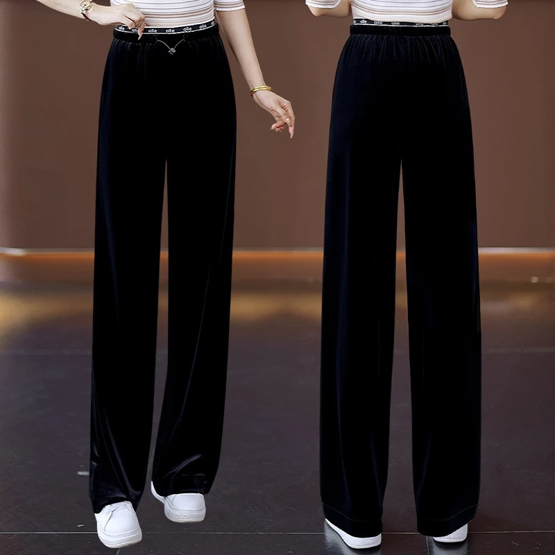 法式2025春秋休闲宽松长裤女装显瘦裤洋气高腰时尚复古金丝绒女裤
