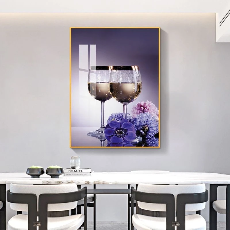 酒杯现代餐厅画现代简约轻奢风时尚大气铝合金立体手工晶瓷装饰画