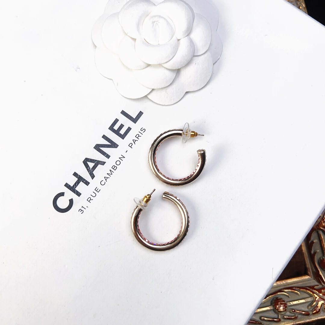 95新 Chanel/香奈儿 柚礼中古/香奈儿莱茵石C圈耳钉lz510049
