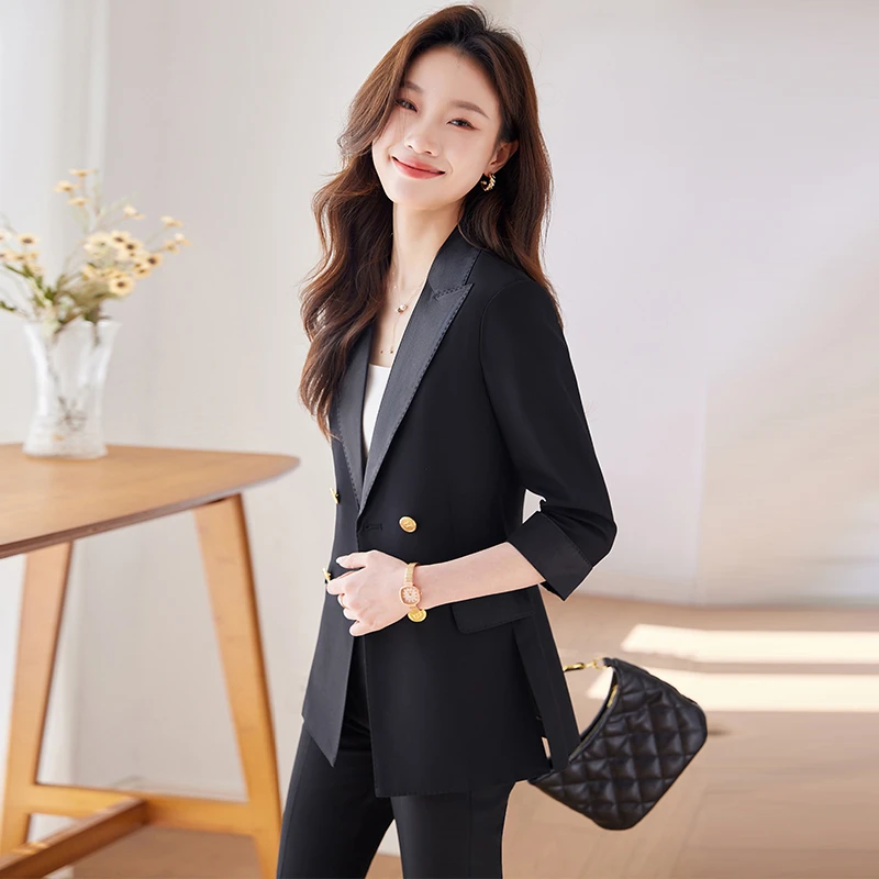 黑色西装女士薄款2025夏季新款职业装气质女神范高端西服休闲外套