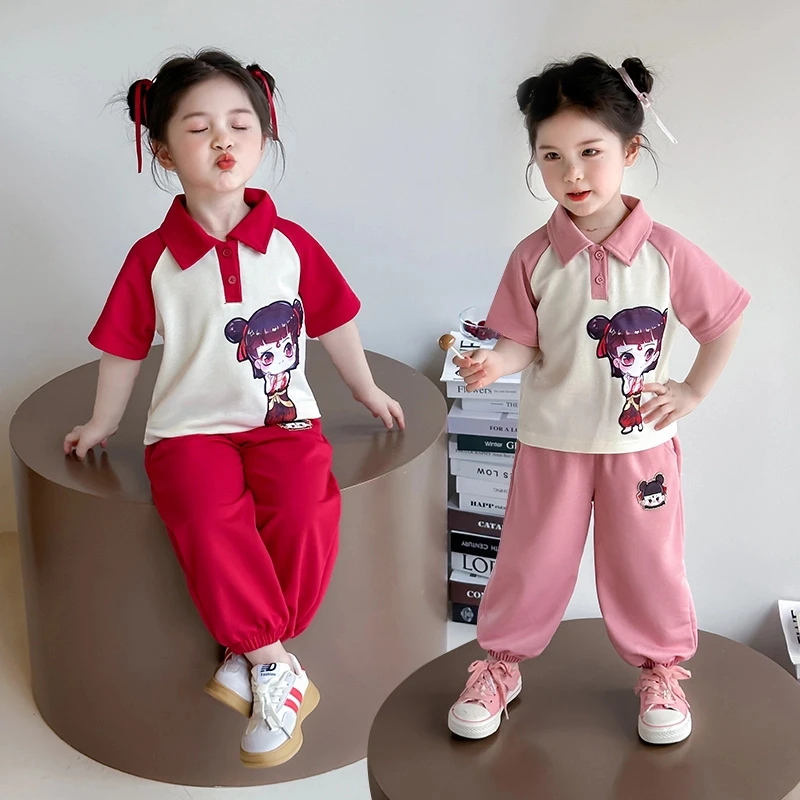 国潮女童哪吒短袖套装2025新款儿童夏装洋气女宝宝夏季亮灯两件套