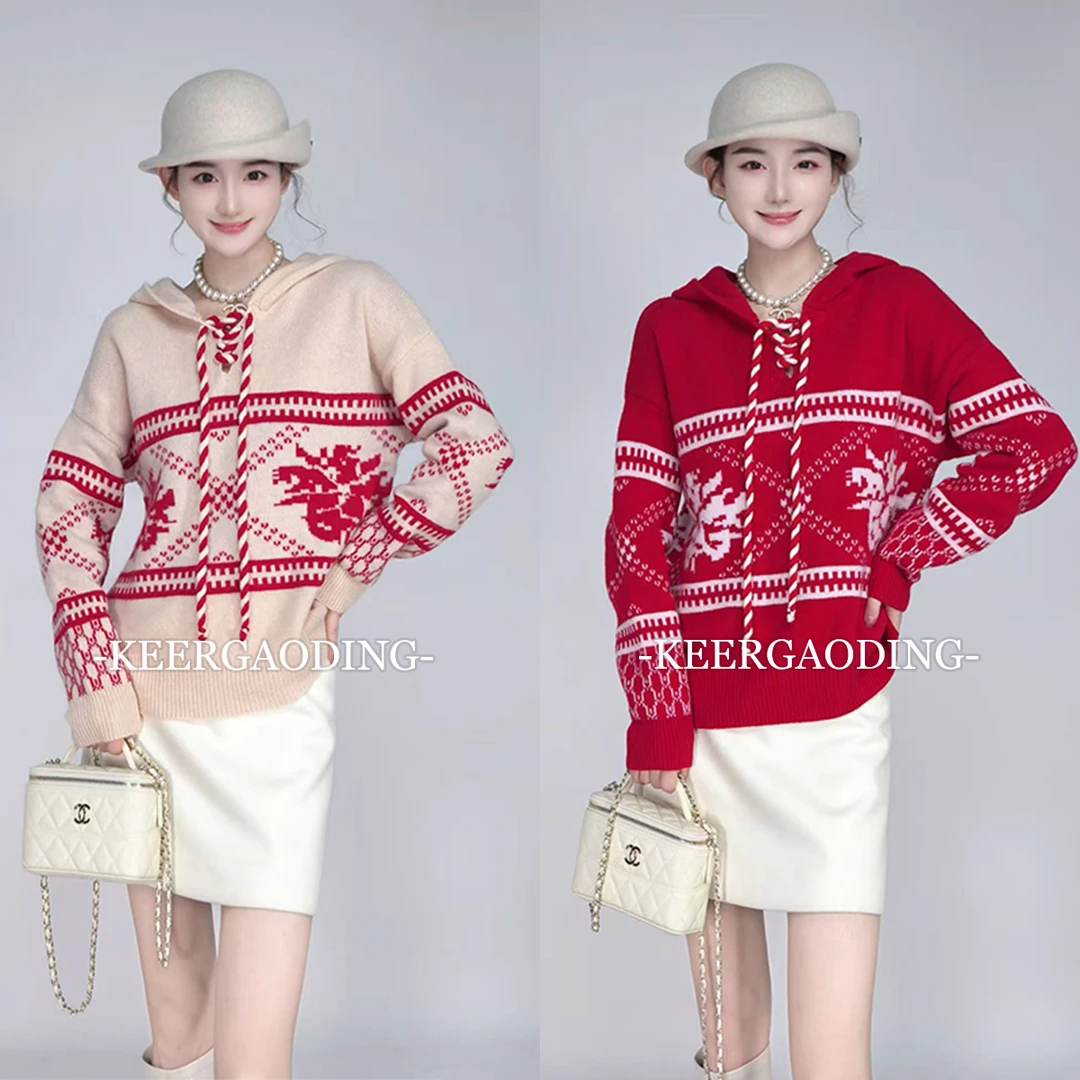 【圣诞毛衣】高端新中式国风设计师款连帽羊毛衫上衣FC-8860