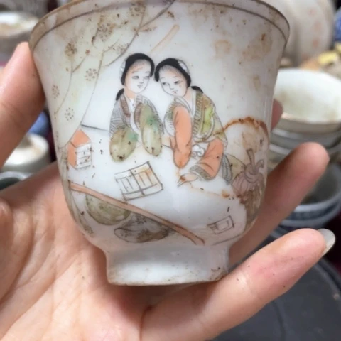 落***叶粉彩手把件鼻烟壶