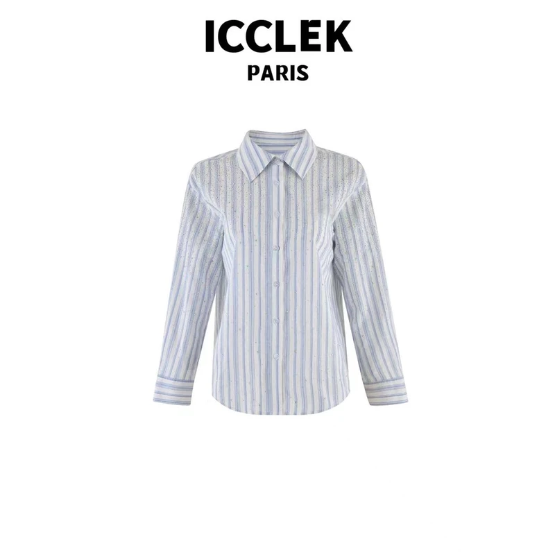ICCLEK 重工烫钻条纹衬衣外套 设计感 洋气 气质 -2910