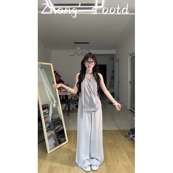 法式超好看洋气时尚背心上衣2025年夏季高级感独特宽松阔腿裤套装