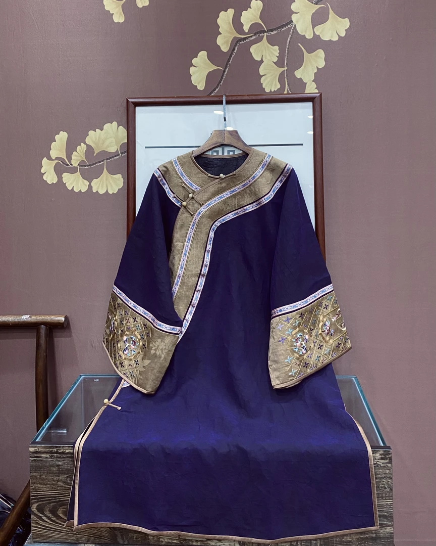 【卿风】241312桑蚕丝香云纱龟裂纹刺绣中长款二大衫上衣太太服