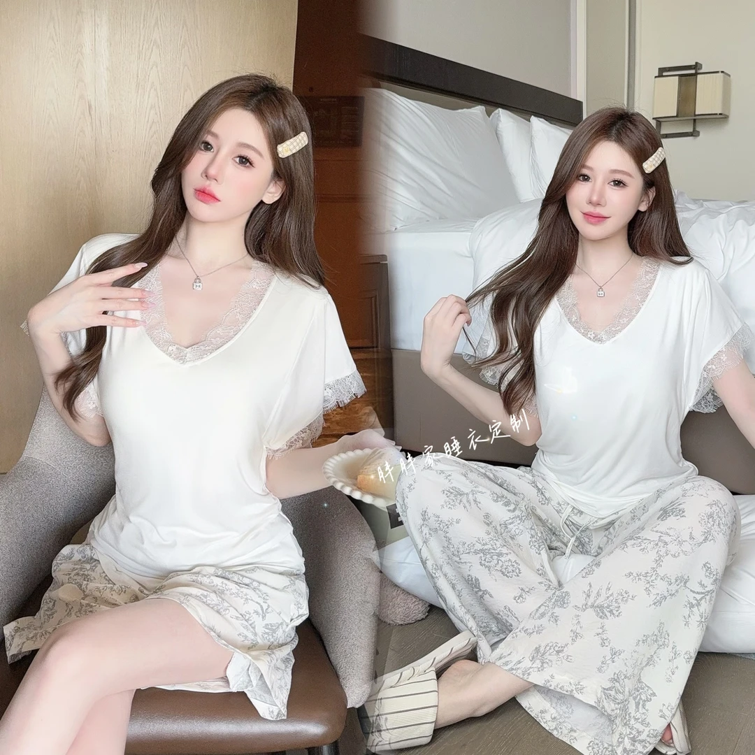 【极简巴黎】纯欲风睡衣女带胸垫夏季代尔棉家居服气质可外穿