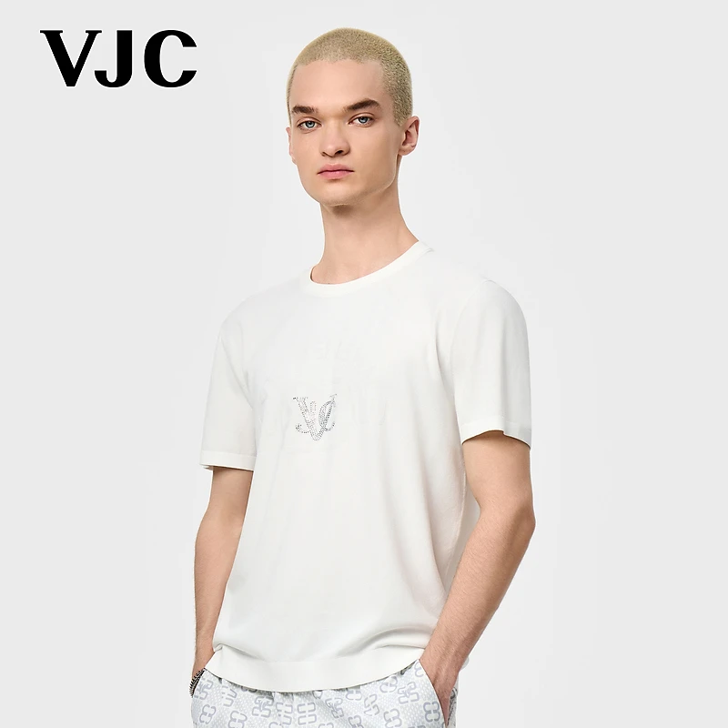 VJC/威杰思25夏季新款男装时尚圆领短袖针织衫提花肌理B25BC1200