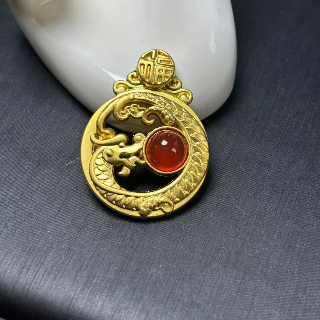 ST7293-阿拉善红金灵玛瑙红龙吊坠-配绳