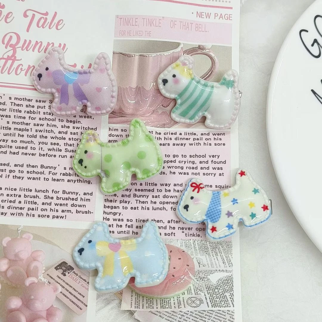 春季新款奶油印花小狗发夹ins甜美少女心刘海发卡百搭卡通头饰