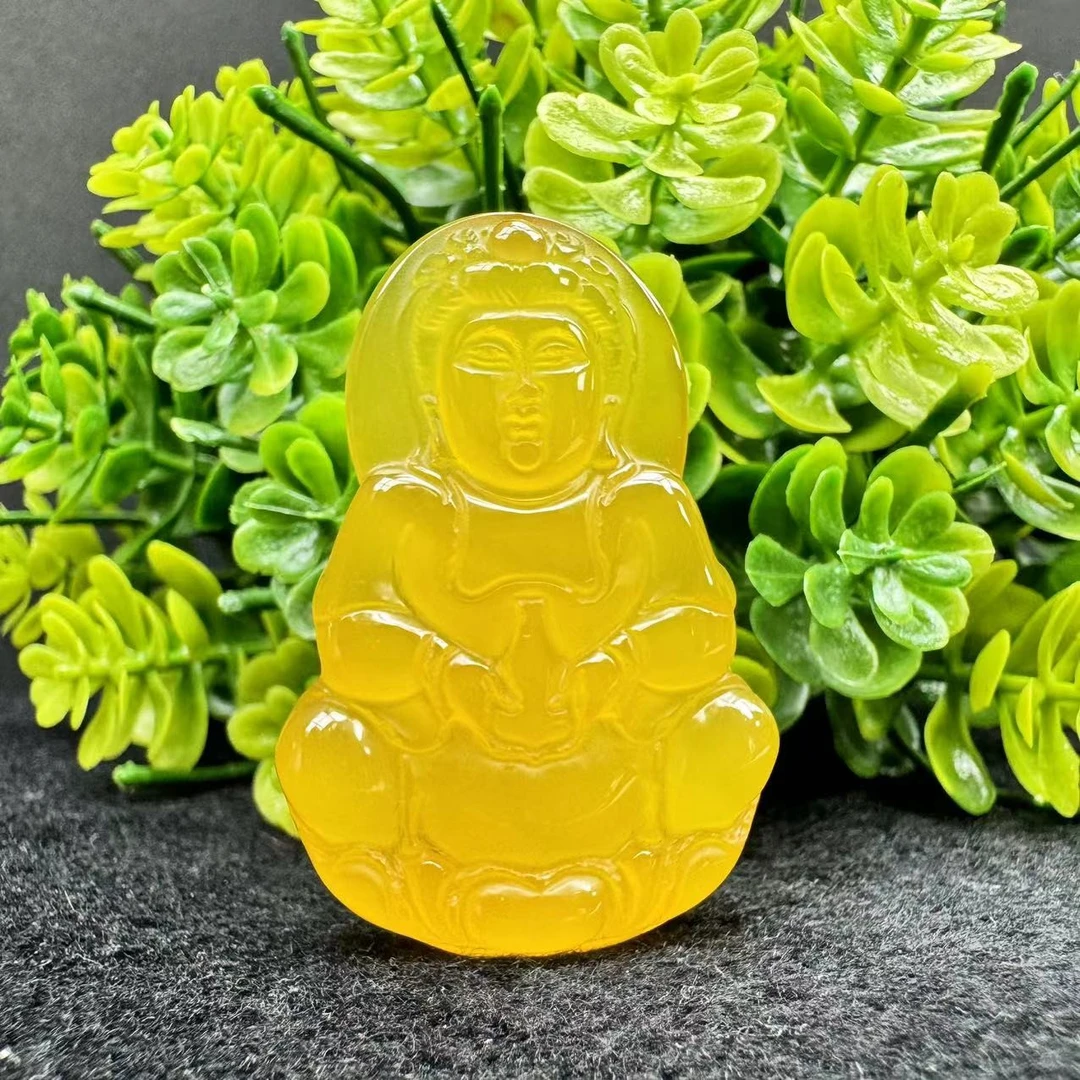 S757【玉甲】田黄冻石玛瑙黄观音吊坠-配珠链-送礼佳品