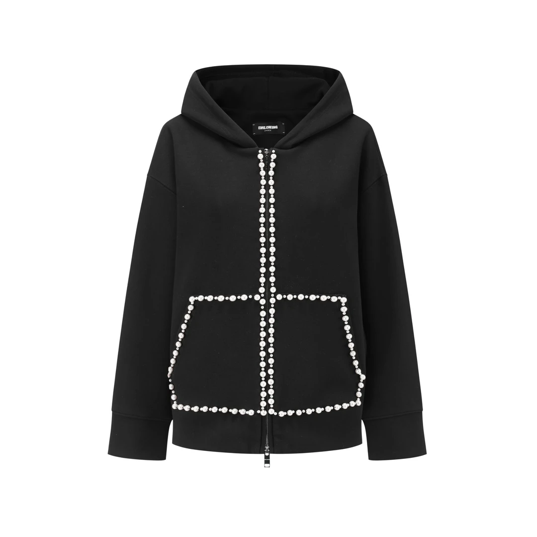 ELVIS.CHEUNG蒋云開運25春夏新品珍珠型饰边空气层连帽卫衣